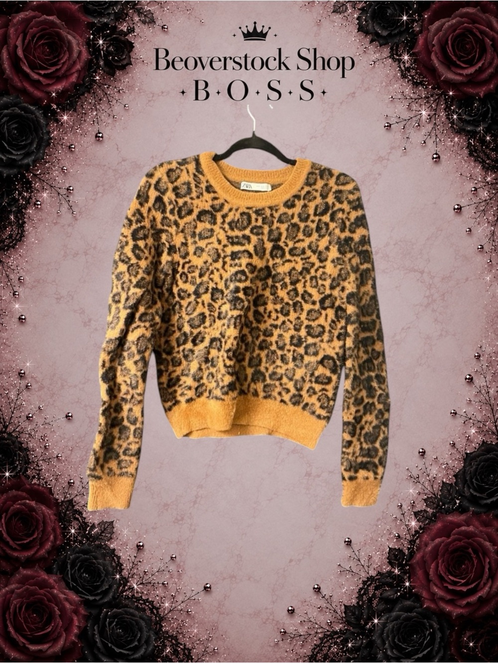 Preowned  EUC ZARA Leopard Print Fuzzy Knit Pullover Sweater - Size S